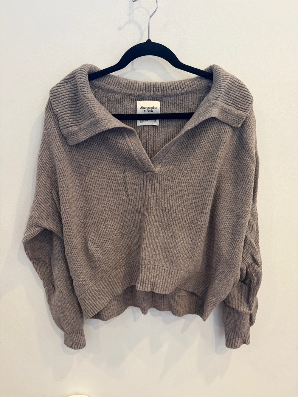 Abercrombie & Fitch Taupe Ribbed Open-Collar Sweater